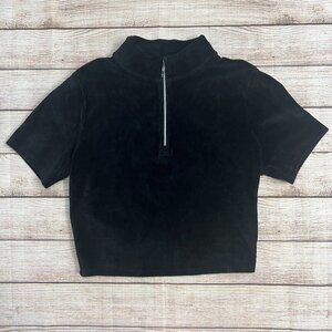 Alo Yoga Black Corduroy Half-Zip Crop Top Size Medium - Athleisure Streetwear